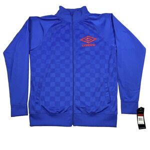 NWT Mens Umbro Soccer Track Zip Jacket Blue Checkered Size Med Athletic Sports